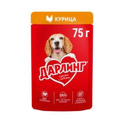 ДАРЛИНГ. Корм консерв. полнорационный для взрослых собак , кусочки с курицей в подливе, 75 гр. - фото